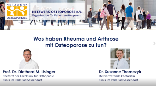 Usinger-Thomaczyk-Rheuma Titelbild Film Rheuma und Arthrose im Zusammenhang mit Osteoprosose